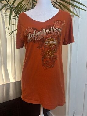 Harley-Davidson Rust Orange Graphic V-Neck Short Sleeve Tee